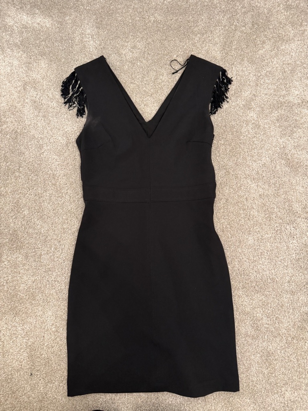 Zara Black Midi Dress with Fringe Cap Sleeves
